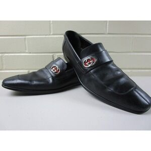 Gucci Horsebit Loafers Men 10 D Black Leather Dress Shoes Italy Slip-On 181827